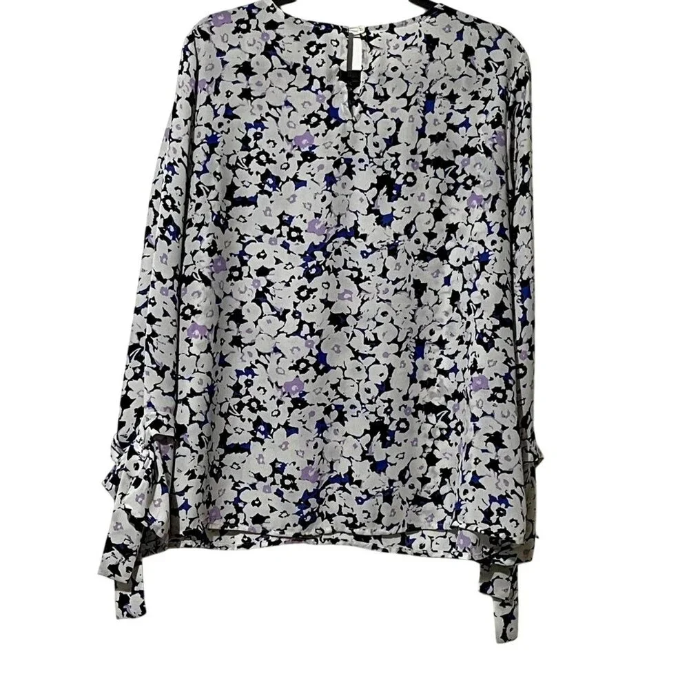Banana Republic Womens Size L Floral Long Sleeve Blouse With Tie Cuffs - Picture 6 of 10